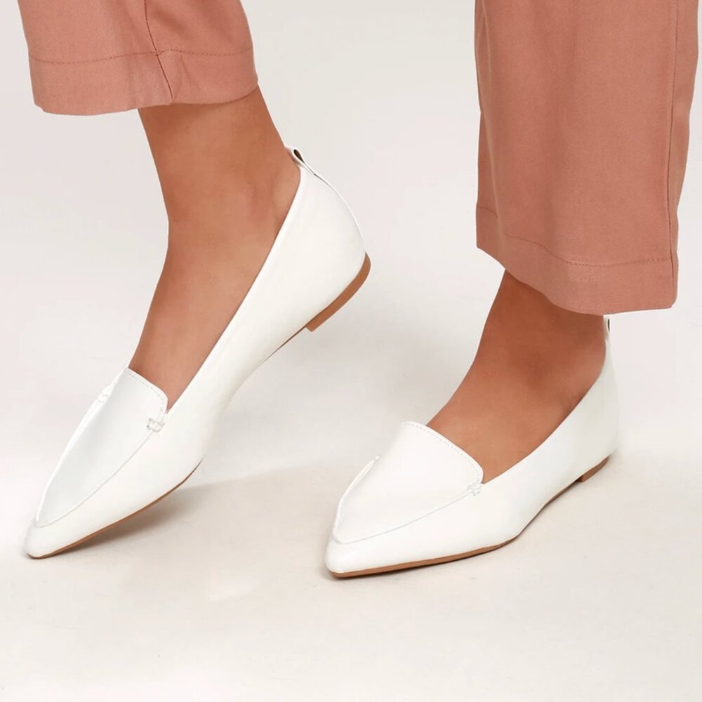 Lulus Emmy White Pointed Loafers - Size 6.5 - Picture 2 of 7